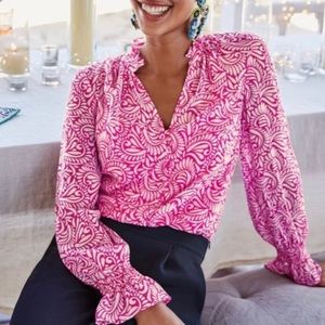 Boden Pink and White Patterned Blouse
